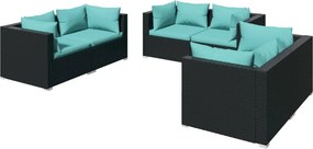 vidaXL 6 részes fekete polyrattan kerti ülőgarnitúra párnákkal