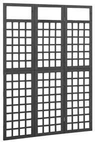 Fekete 3 paneles tömör fenyőfa térelválasztó/lugasrács 121x180cm