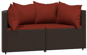 2 db barna polyrattan kerti sarokkanapé párnákkal