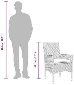 3 részes szürke polyrattan/üveg bisztrógarnitúra párnákkal