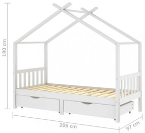 fehér tömör fenyőfa fiókos gyerekágykeret 90 x 200 cm