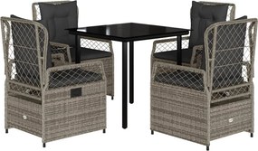 vidaXL 5 részes szürke polyrattan kerti étkezőgarnitúra párnával