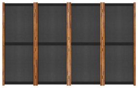 fekete 4 paneles térelválasztó 280x180 cm
