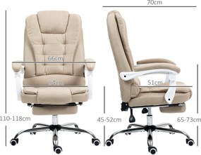 Vinsetto Ergonomikus Irodai Szék, Irodai Szék Lábpihentetővel, Dönthető Háttámlával, Párnázott Karfákkal, Bézs Vászonhatású Anyagból | Aosom