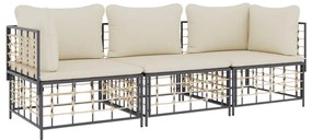 3 részes antracitszürke polyrattan kerti ülőgarnitúra párnákkal