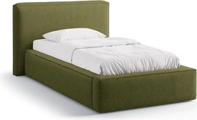 Zöld kárpitozott ágyneműtartós egyszemélyes ágy ágyráccsal 90x200 cm Jodie – Micadoni