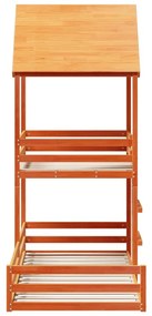viaszbarna tömör fenyőfa ágy emelettel és tetővel 90 x 200 cm