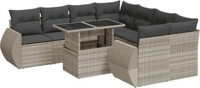 vidaXL 9 részes világosszürke polyrattan kerti ülőgarnitúra párnával