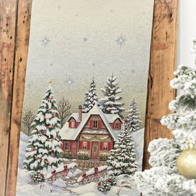 Alpesi barna házikós, gépi gobelin asztali futó, 44 x 140 cm