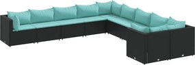 vidaXL 10 részes fekete polyrattan kerti ülőgarnitúra párnákkal