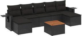 vidaXL 8 részes fekete polyrattan kerti ülőgarnitúra párnákkal