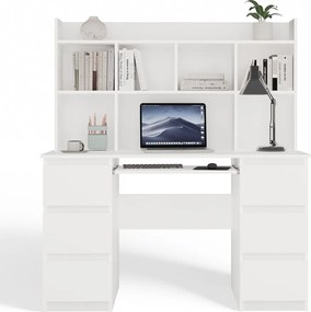 KUBA íróasztal 130x51x146 cm, felső polccal, fehér