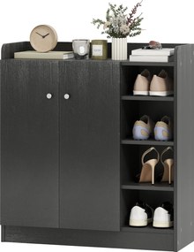 HOMCOM 2-ajtós cipőszekrény, karcsú cipőtartó állítható polcokkal 12 pár cipő számára 83x30x90 cm Fekete | Aosom