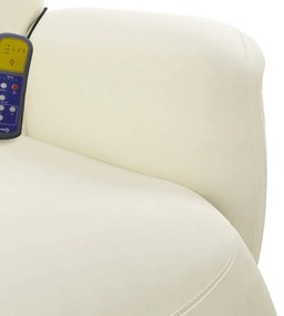 krémszínű bársony dönthető masszázsfotel lábtartóval