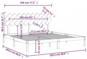 fekete tömör fa ágykeret 200 x 200 cm