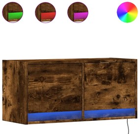 füstös tölgy színű fali TV-szekrény LED-ekkel 80x31x35 cm