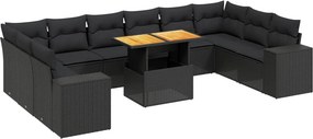 vidaXL 11 részes fekete polyrattan kerti ülőgarnitúra párnákkal