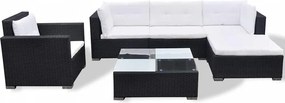 vidaXL 6 részes fekete polyrattan kerti ülőgarnitúra párnákkal