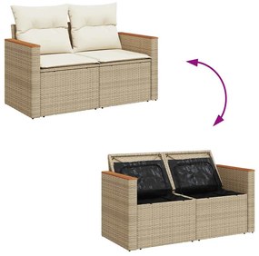 8 részes bézs polyrattan akácfa kerti ülőgarnitúra párnával