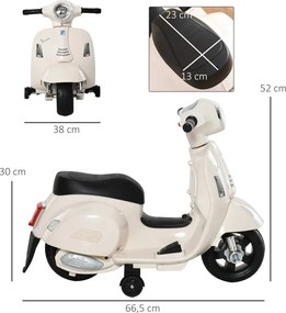 HOMCOM Elektromos gyerekmotor vespa, LED fénnyel, hanggal, 18-36 hónapos korú, fehér