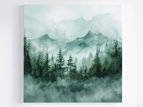 Poszter Tájkép Kilátás Hegyek Erdő Fák Köd 80x80