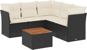 vidaXL 6 részes fekete polyrattan kerti ülőgarnitúra párnákkal