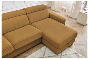 Mustársárga kordbársony kinyitható sarokkanapé (variálható) Monaco – Bobochic Paris