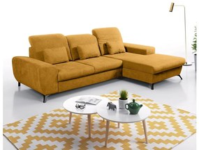 ALTA jobb oldali, kihúzható, kárpitozott L alakú sarokülőgarnitúra tárolórekesszel, sárga