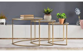 Aranyszínű kerek dohányzóasztal szett üveg asztallappal, 3 db-os ø 60 cm Triangle – Mauro Ferretti