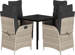 vidaXL 5részes világosszürke polyrattan kerti étkezőgarnitúra párnával