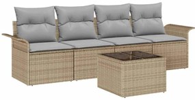 vidaXL Kanapé Szett párnával 5 pcs Bézs polirattan