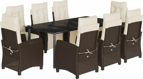 vidaXL 9-részes barna polyrattan kerti étkezőgarnitúra párnákkal