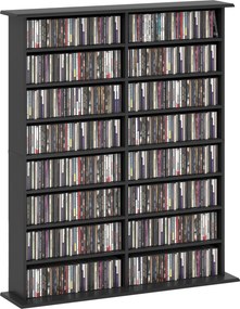 HOMCOM 16-polcos Modern Tervezésű Könyvespolc 720 CD számára, Forgácslap CD Tartó, 106,5x24x123,7 cm, Fekete | Aosom