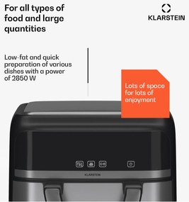 Klarstein VitaFry Duo Elegance, forrólevegős fritőz, 2850 W, 9 l, 2 főzőzóna, 6 program