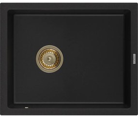 Mexen Pedro, gránit mosogató 560x460x200 mm, 1 kamrás, fekete, arany szifonnal, 6508561000-77-G