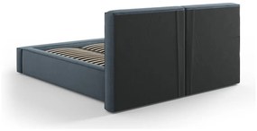 Sötétkék kárpitozott franciaágy tárolóhellyel, ágyráccsal 140x200 cm Arendal – Cosmopolitan Design