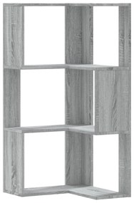 3 szintes szürke szerelt fa sarok könyvespolc 50 x 50 x 102 cm