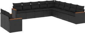 vidaXL 11 részes fekete polyrattan kerti ülőgarnitúra párnákkal