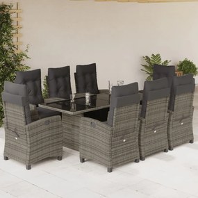 9 részes szürke polyrattan kerti étkezőgarnitúra párnával