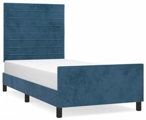 sötétkék bársony ágykeret matrac nélkül 80 x 200 cm