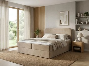 Kárpitozott boxspring ágy FORENA 140x200 cm bézs Matrac: Bonell rugós matrac