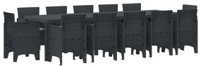 13 darabos Kerti Étkezőkészlet Párnákkal Antracit Polirattan, Kert Asztal Antracit 150x100x73 cm Polirattan, Kerti Székek Párnákkal 4 db Antracit Polirattan
