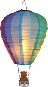 Globo 36138 Solar lámpa, hőlégballon, műanyag ezüstszínű, műanyag barna, textil színű, fém fekete matt, nyomógombos, tűz hatású, AA 600mAh 3V elemmel, IP44, ø: 270mm, M: 440mm, tartozék: 24x LED 0.06W 3V, 1800K