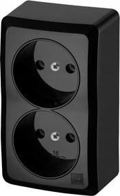 Dupla aljzat földelés nélkül, 2x2P, N/t (falra szerelhető) IP20, fekete Berg