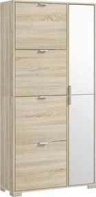 HOMCOM Tölgy Cipőtartó Tükörrel 16 Pár Cipőhöz, 4 Felhajtható Fiókkal és 2 Rekesszel Állítható Polccal, 82x30x168cm | Aosom