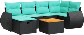 vidaXL 7 részes fekete polyrattan kerti ülőgarnitúra párnával