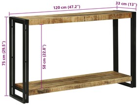 Konzolasztal 120x33x75 cm Tömör Durva Mangófából