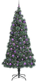 Műfenyő LED világítással, gömbökkel 300 LED-del Zöld 240 cm PET