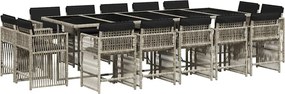 vidaXL 17 részes szürke polyrattan kerti étkezőgarnitúra párnákkal