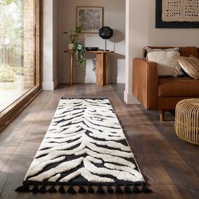 Fekete-fehér futószőnyeg 80x300 cm Esra Zebra – Flair Rugs